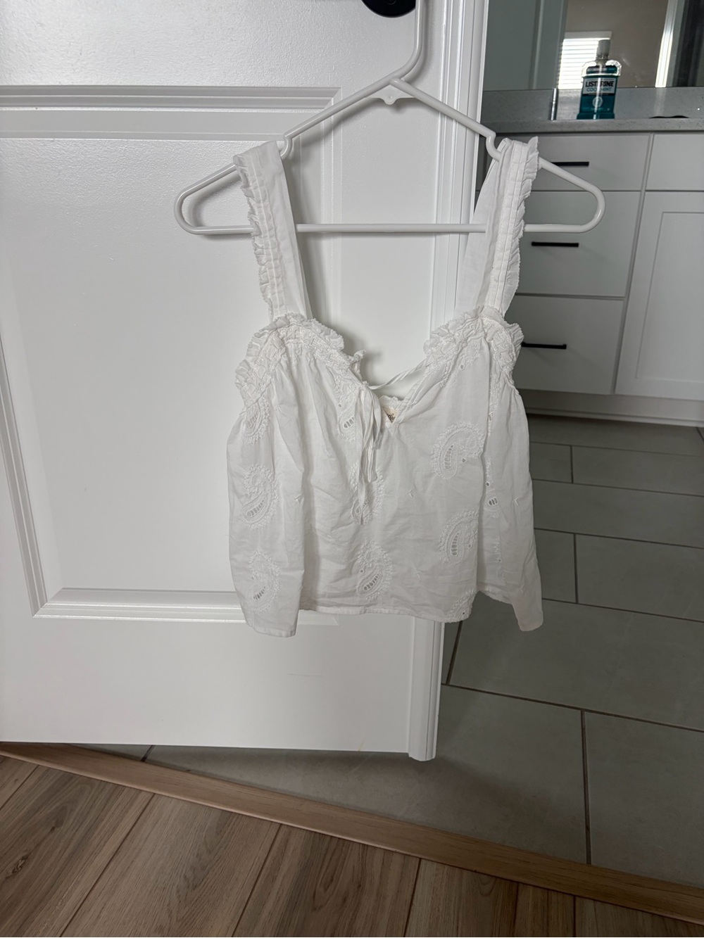 wild fable White Eyelet Ruffle Strap Tank